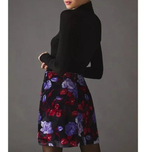 Anthropologie crushed velvet floral skirt - Picture 2 of 8
